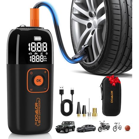 Autoreifenfüller, 150 Psi (10,35 Bar) Kabelloser, Tragbarer Luftkompressor, Elektrische Pumpe, Fahrradpumpe, Schnellaufpumpfunktion, Automatische Abschaltung, Led-anzeige, Für Auto, Motorrad, Fahrrad,