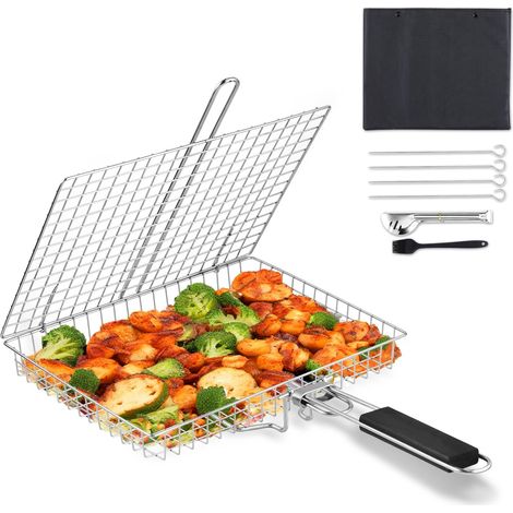 Klappbarer Edelstahl-grill, Abnehmbarer Griff, Mit Spießen Und Tasche Für Fisch, Gemüse Und Steaks