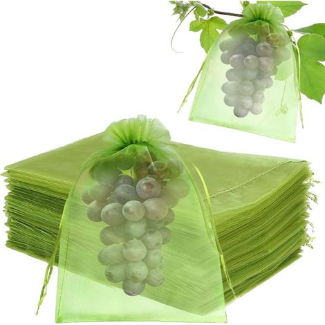 50 Obstschutzbeutel, 20 X 30 Cm, Grüner Organza Mit Kordelzug, Vogel- Und Insektenabweisend Für Den Garten