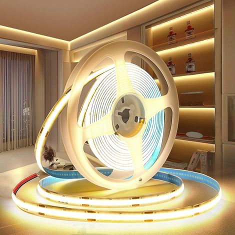 10 M Cob-led-streifen, 320 Leds/m, Warmweiß (3000 K), Kürzbar, Flexibel, Farbwiedergabeindex (cri) 90, Für Zuhause