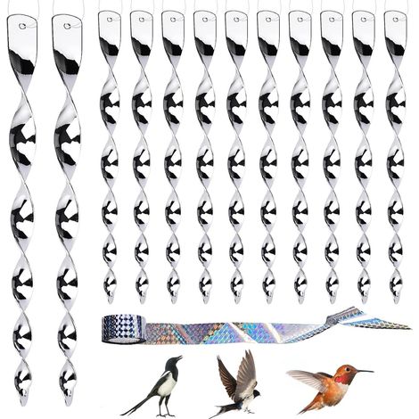 12-teiliges Set Reflektierender Vogelabwehrstreifen, Taubenabwehr, 30 Cm Lange Vogelscheuchen Mit 80 M X 2,4 Cm Großem, 360° Reflektierendem Spiralstreifen Für Garten, Balkon Usw. 6 Farben