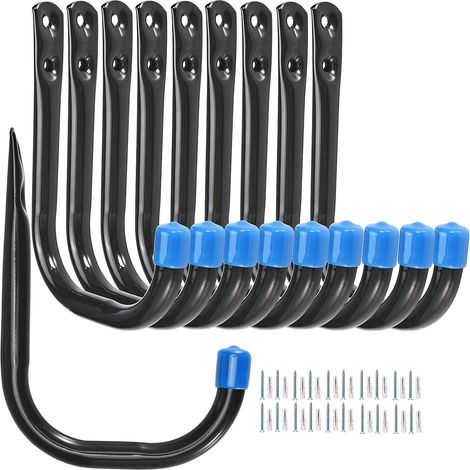 Set Mit 10 Schwarzen J-haken Aus Stahl, Hochbelastbar Bis 25 Kg, Für Garage, Werkzeug, Fahrräder