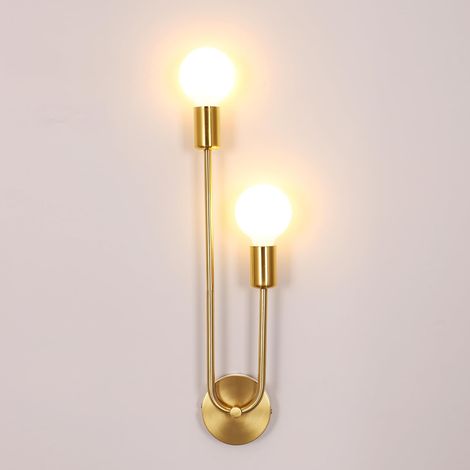 Wandleuchte Für Den Innenbereich Mit 2 Leuchten, E27-fassung, Goldfarbenes Metall, Industriedesign Für Wohnzimmer, Schlafzimmer, Flur
