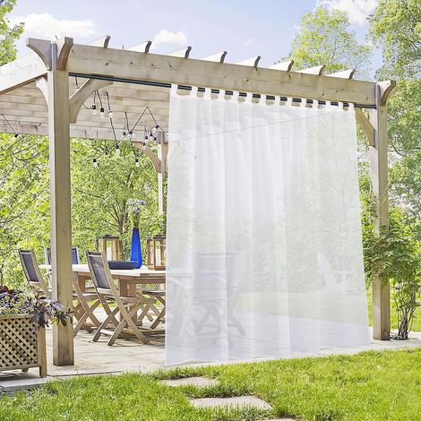 Outdoor-vorhänge, Weiß, Wasserdicht, Voile, Mit Verstellbaren Schlaufen, Für Garten, Pergola, Haus