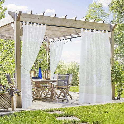 2-teiliger, Transparenter Outdoor-vorhang, Weißes Polyester, Verstellbare Schlaufen, Für Terrasse, Garten, Pergola