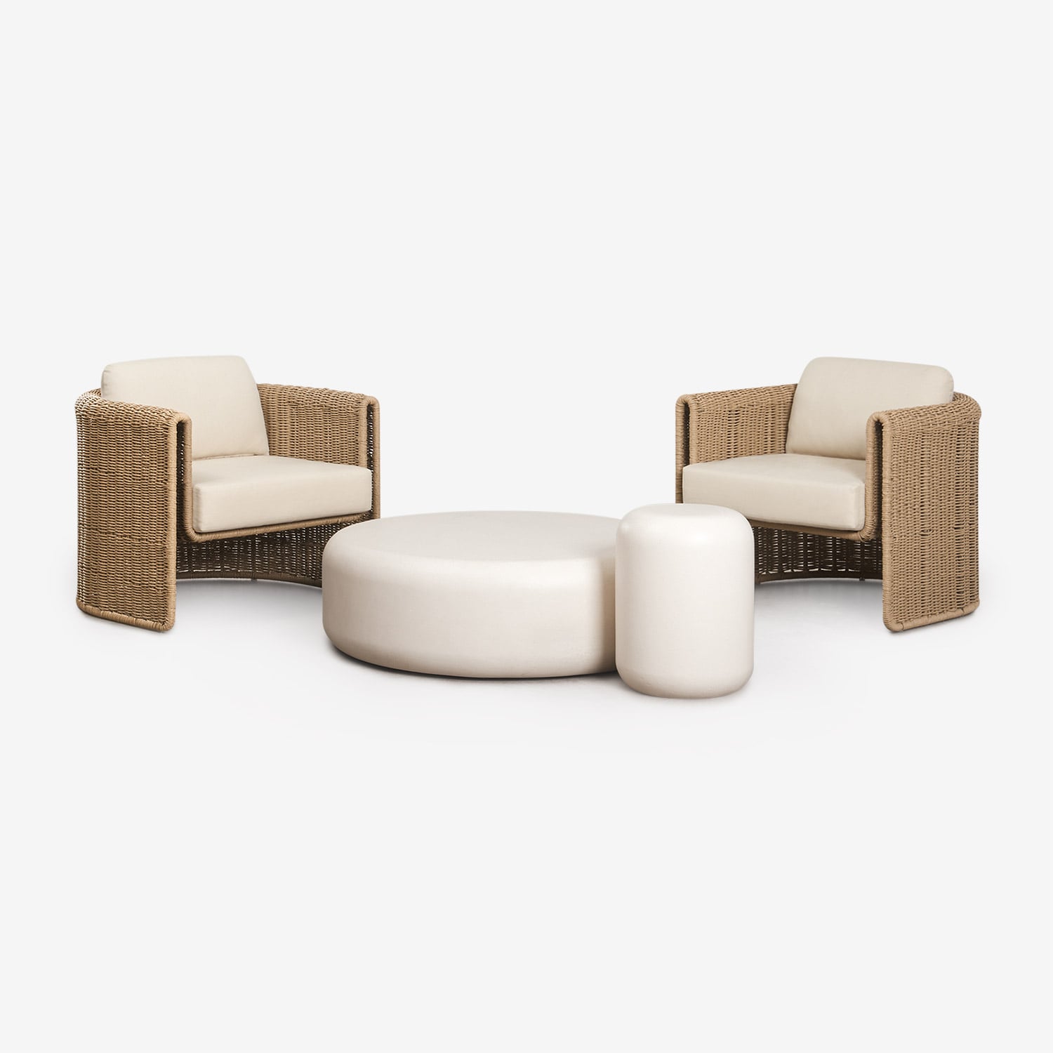 Sklum Gartenset Mit 2 Sesseln Aus Stahl Und Synthetischem Rattan Lina Und 2 Couchtischen Aus Beton Fonelas