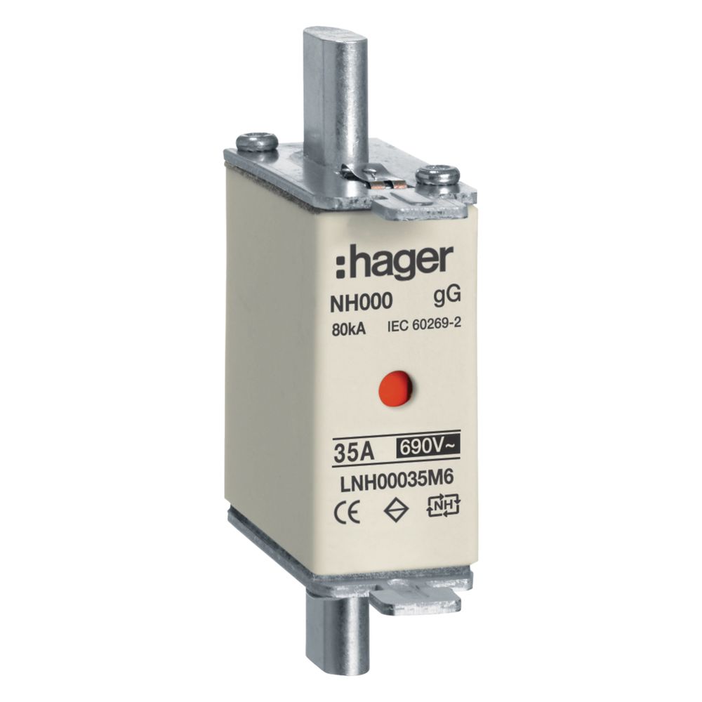 Hager Nh-sicherungseinsatz Nh000 Gg Ac690v 35a Kombi-melder Mit Metall-grifflasche