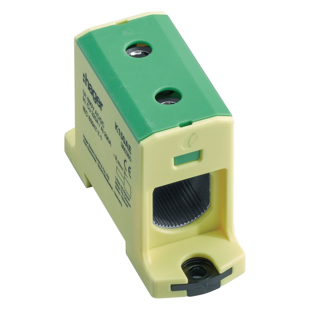 Hager Anschlussklemme Für Aluminium Und Kupferleitungen, 25mm2-150mm2, Grün Gelb