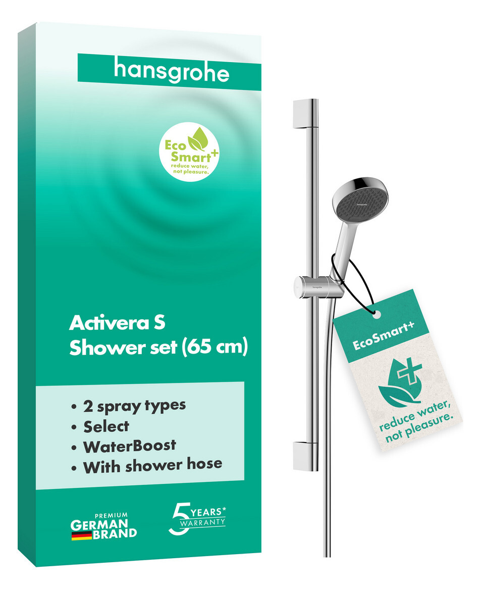 Hansgrohe Activera S - Set Handbrause, Stange Und Schlauch, 2 Strahlarten, Ecosmart+, Water Boost, Chrom 28863000