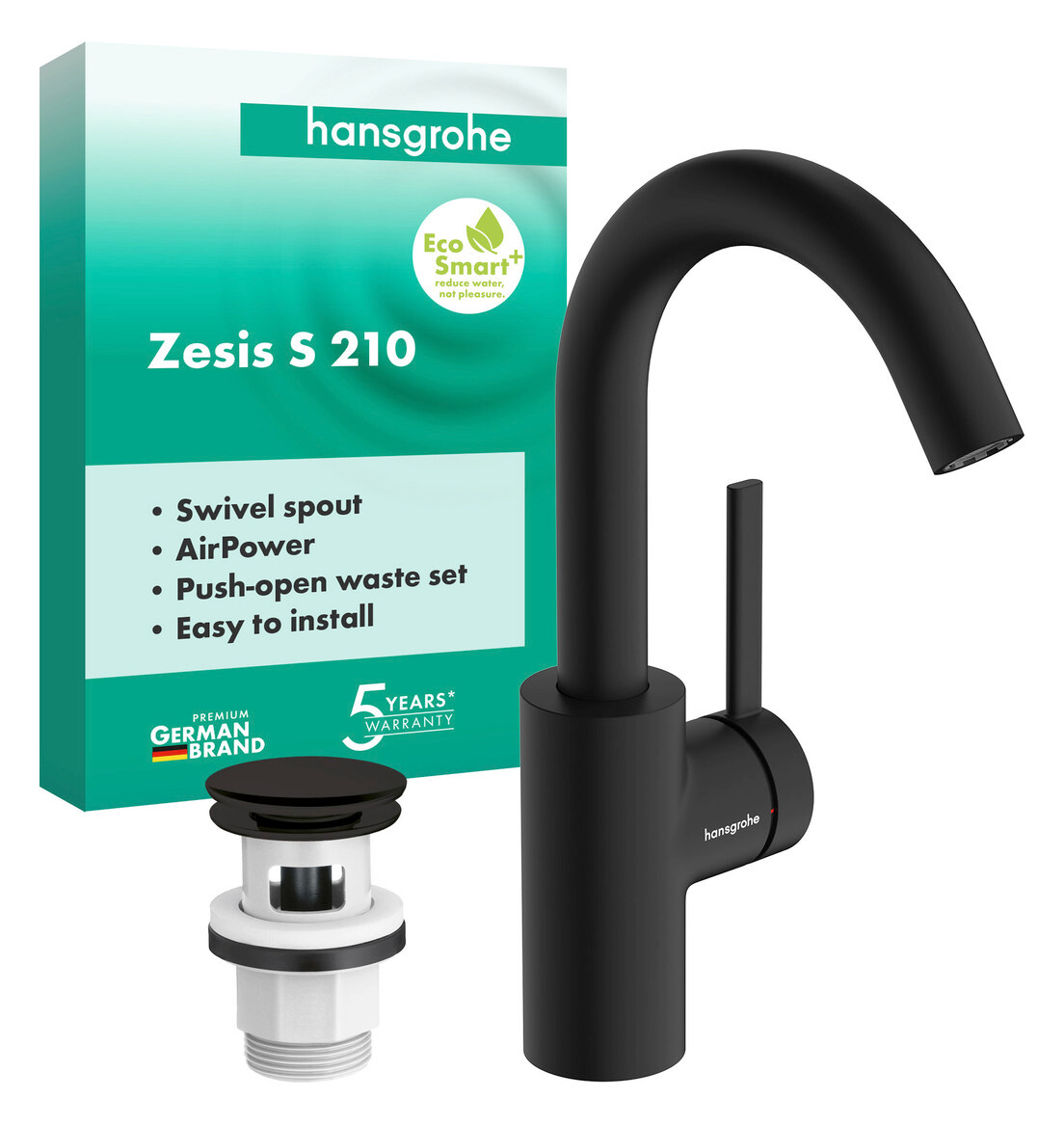 Hansgrohe Zesis S - Waschtischarmatur Mit Push-open-ablaufgarnitur, Coolstart, Mattschwarz 74742670