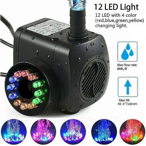 Honornic - 15w 800 L/h Springbrunnenpumpe, Teichpumpe, Wasserspiele, Gartenpumpe, Mit 12 Leds