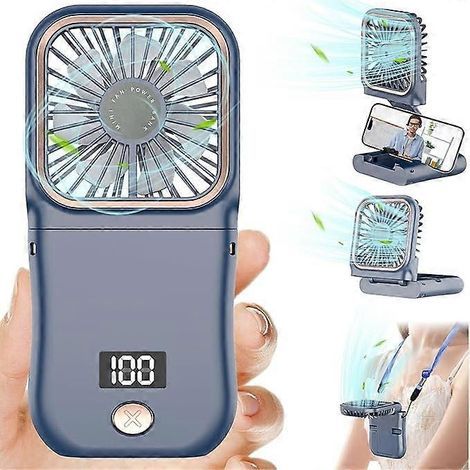 Honornic - Mini Tragbarer Handventilator, Usb-aufladbar Und Faltbar, Kleiner Tragbarer Ventilator Mit 3 Geschwindigkeitsstufen, Leistungsstarker Tragbarer Ventilator Für Büro Und Außenbereich (blau).