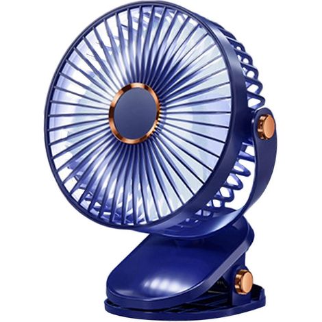Honornic – Mini-clip-ventilator Mit 5 Geschwindigkeitsstufen, 720°-drehung, Usb-anschluss, Tragbar, Leise, Für Schlafzimmer, Camping, Büro Oder Drinnen/draußen. Farbe: Blau.