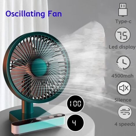 Honornic – Leiser, Oszillierender Ventilator – Tragbarer Usb-tischventilator Mit 4000-mah-akku, 4 Geschwindigkeitsstufen, 180°-oszillation, Grün
