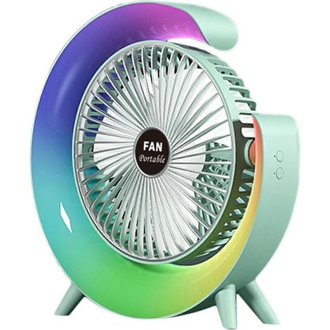 Honornic - Tragbarer Tischventilator Mit 3 Geschwindigkeitsstufen, Licht, 180° Verstellbarer Neigung, Usb-anschluss, Klein Und Leise, Ideal Für Den Sommer (grün).