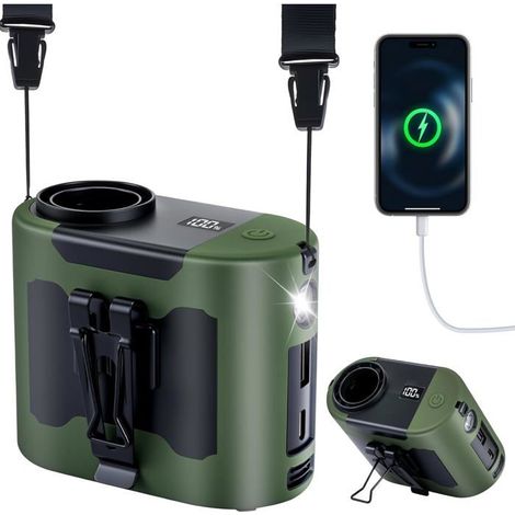 Honornic - Tragbarer Ventilator, 10.000 Mah Akku, 40 Stunden Akkulaufzeit, 5 Geschwindigkeitsstufen, 16.000 U/min, Mit Led-licht Und Nackenventilator (grün)