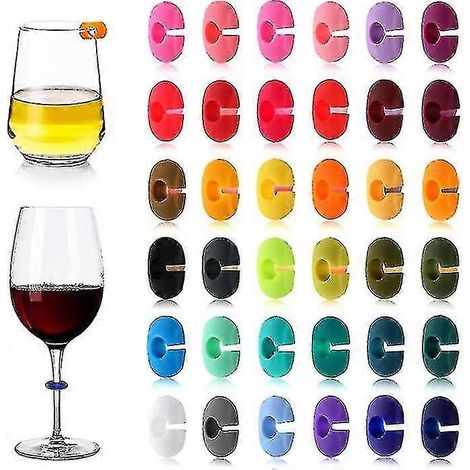 Honornic – Set Mit 36 Etiketten Für Weingläser Und Champagnercoupes, Farben Nach Zufallsprinzip