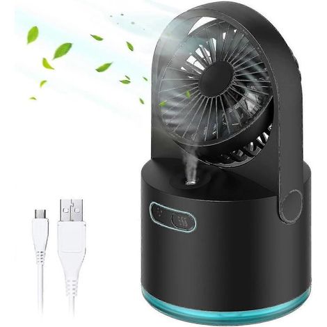 Honornic - Mini-ventilator Mit Sprühnebel - Schwarz - 3 Geschwindigkeitsstufen - 300 Ml - Usb - Leise (30 Db)