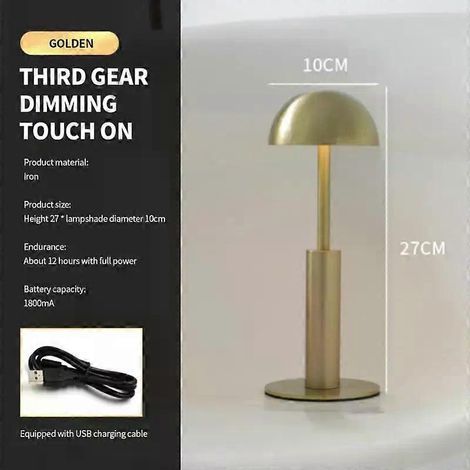 Honornic – Kabellose, Wiederaufladbare Led-tischleuchte, Berührungsempfindlich, Metall, Mit 3 Helligkeitsstufen, Nachtlicht, Nachttischlampe, Schlafzimmerdekoration, Geschenk