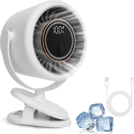 Honornic – Mini-usb-clipventilator, 6 Geschwindigkeitsstufen, Led-anzeige, 4000-mah-akku, Leiser Betrieb, 360°-drehung