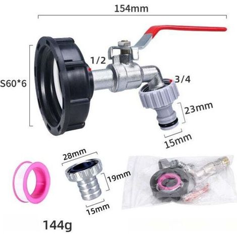 Ulisem 1000l Tankhahn Mit Schlauchadapter, S60x6 Ibc-hahnanschluss, Gartenhahn Für Regenwassersammeltank (1/2"-kunststoffadapter)
