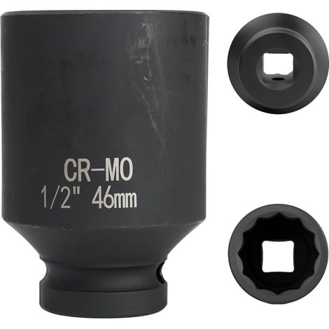 Apex 46-mm-1/2"-12-punkt-steckschlüssel, 1/2"-46-mm-schlagschrauber-steckschlüssel, Chrom-molybdän-stahl Cr-mo (schwarz)