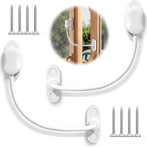 Set Mit 2 Weißen, Schlüssellosen Fensterbegrenzern Aus Pvc-fenstern, Begrenzt Offene Bereiche, Um Kinder Zu Schützen Und Verletzungen Sowie Diebstahl Vorzubeugen.