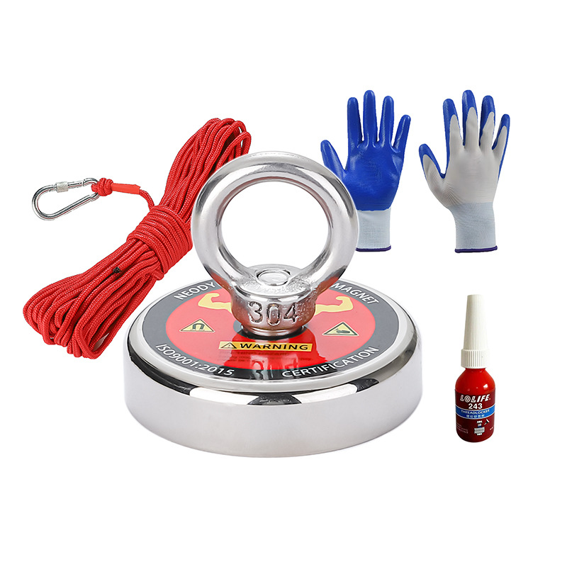 Magnetisches Bergungsset, Neodym-magnet-set Mit Einer Maximalen Zugfestigkeit Von 75 Kg, Leistungsstarker Bergungsmagnet Mit 10 M Rotem Seil, Handschuhen Und Schraubensicherung, Zur Unterwasser-metall