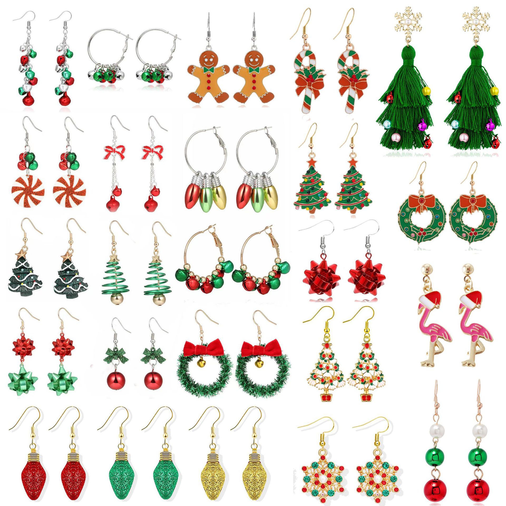 24 Paar Weihnachtsohrringe, Weihnachtliche Hängeohrringe Für Damen, Ohrringset Mit Schleife, Baum, Glocke Und Lampe, Ideal Für Den Großeinkauf, Ein Weihnachtliches Schmuckgeschenk Für Mädchen.