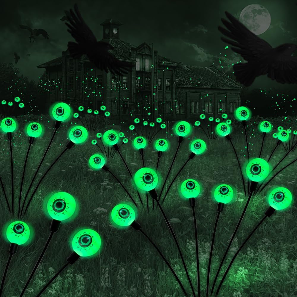 Solarbetriebene Lichterkette Für Den Außenbereich Zu Halloween, 2 Packungen Mit Je 12 Grünen Leds In Form Eines Schwingenden Auges, Für Terrasse/garten.