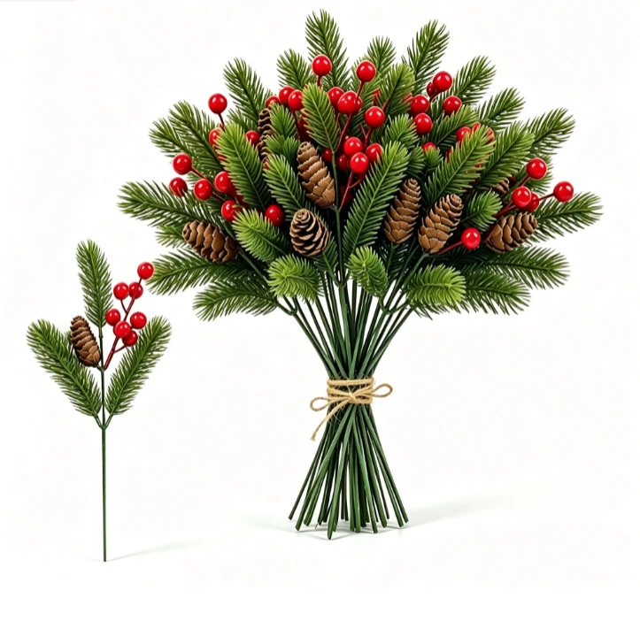 20 Realistische, Weihnachtliche Deko-schilder Mit Roten Beeren Und Tannenzapfen, Künstliche Zweige, Die Mit Beeren Und Tannenzapfen Verziert Sind, Perfekt Zum Dekorieren Ihres Weihnachtstisches Und Zu