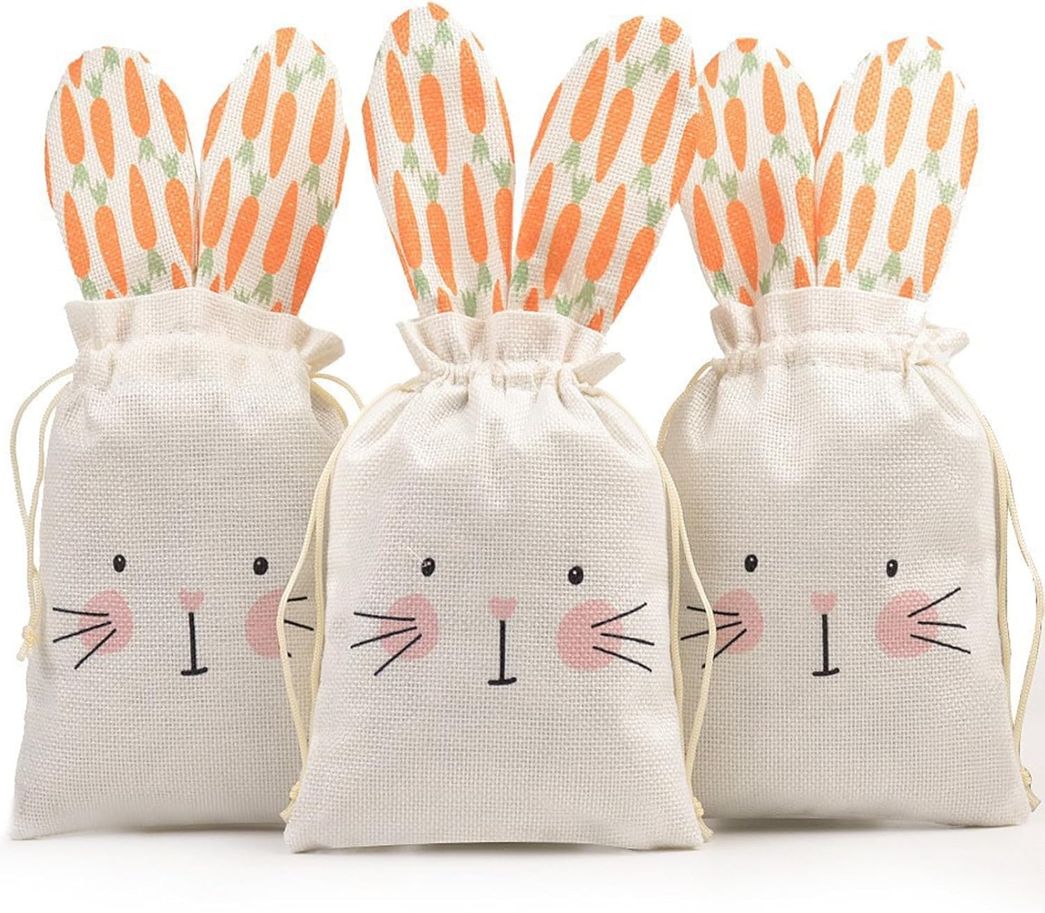 3 Dekorative Ostergeschenktüten Mit Kordelzug, Jutesäckchen Mit Hasenmuster Und Ohren, Geeignet Für Süßigkeitenpartys, Geburtstagsdekorationen Und Überraschungen Bei Der Ostereiersuche.