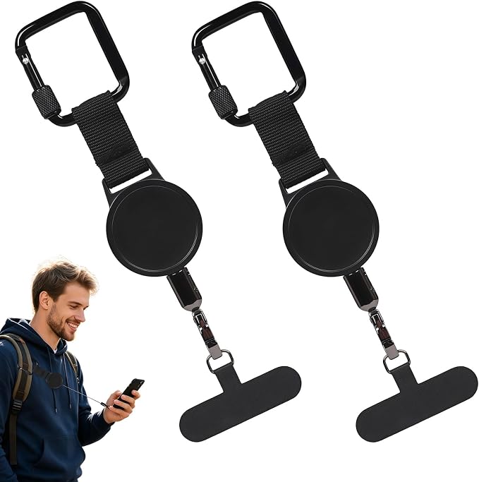 Zwei Einziehbare Handy-handgelenkschlaufen, Ein Einziehbarer Diebstahlsicherungs-schlüsselring Mit Abschließbarem Metallhaken Und Ein Universelles, Sturzfestes Sicherheitsschloss Mit Verbindungskabel.