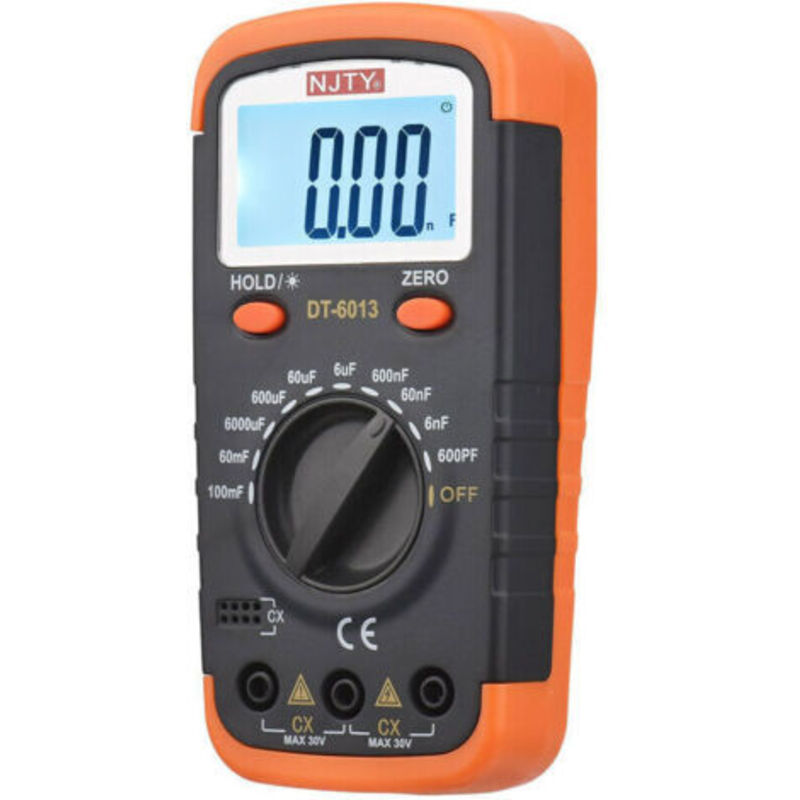 Digitaler Kapazitätsmesser Mit Hintergrundbeleuchtetem Lcd-display, 600 Pf Bis 100 Mf, Hochpräziser Kondensatortester-kit Mit 6000 Counts, Krokodilklemmen Und 0,2-a-sicherungen (schwarz Und Orange)
