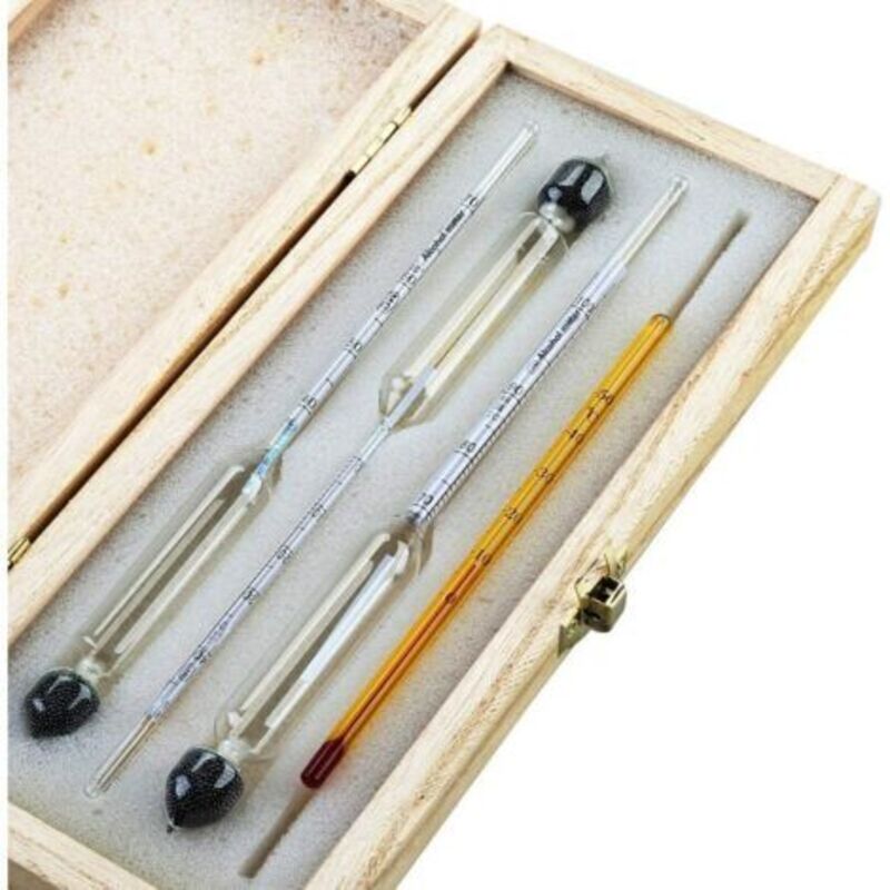Professionelles Alkoholmessgerät - Set Aus 3 Densimetern Mit Skala Von 0 Bis 100 % + Thermometer Zur Messung Des Alkoholgehalts Von Brandy, Whisky, Wodka, Cognac Usw.