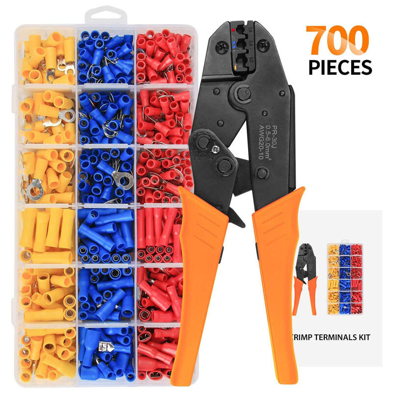 Crimpzange Für Kabelschuhe, Ratschen-crimpzange 0,5-6 Mm², Kabelschuhzange, Mit 700 Isolierten Crimpverbindern