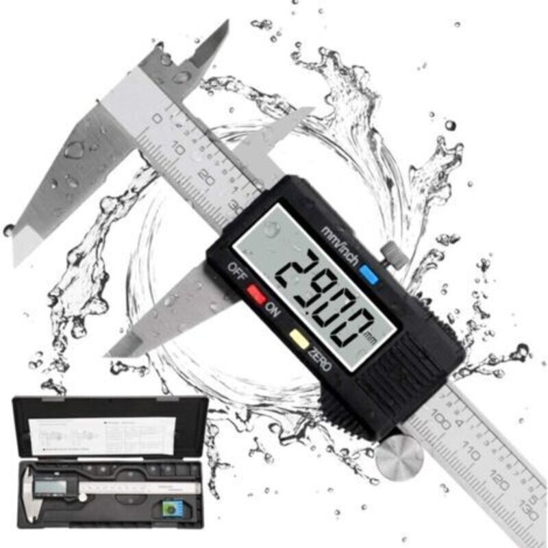 Digitale Messschieber Ulisem, 150 Mm, Edelstahl, Großes Lcd-display, Einstellbare Präzision Von 0,01 Mm, Mm/zoll-umschaltung, Spritzwassergeschützt, Für Haus- Und Industrieanwendungen.