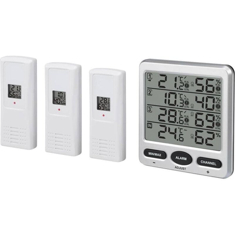Kabelloses Digitales Lcd-innen-/außen-thermo-hygrometer, 433 Mhz, 8 Kanäle, Mit Drei Fernsensoren Und Komfort-feuchtigkeitsalarmfunktion
