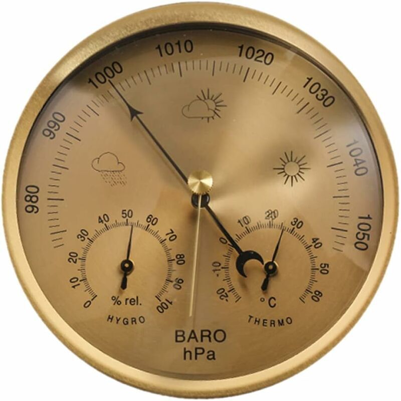 3-in-1 Außen-thermometer Hygrometer Barometer Zum Aufhängen An Der Wand, Keine Batterien Erforderlich, Für Den Hausgebrauch, Goldfarben