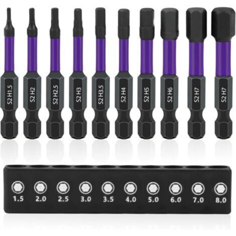 Sechskant-schrauberbits, 50 Mm Sechskantschaft, 1/4" Schraubendreherkopf, Magnetische S2-stahl-inbus-bits Für Kabellose Bohrmaschinen Und Handbohrer (10-teiliges Set)