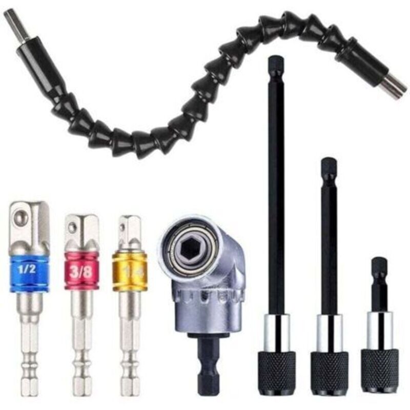 Magnetische Schrauberbits, 3 Stück Magnetische Schraubendreher-bits Mit Sechskantschaft + 1 Winkelbohrer + 1 Flexibles Winkelverlängerungs-bohrfutter + 3 Schlagfest-schrauberbits