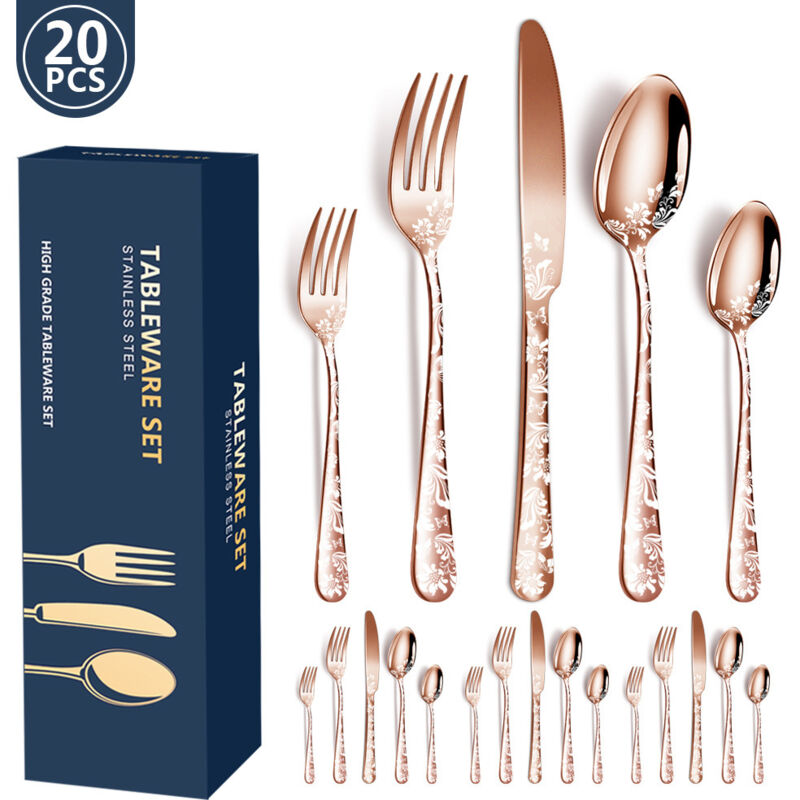 20-teiliges Edelstahl-besteckset, Für 4 Personen, Roségold