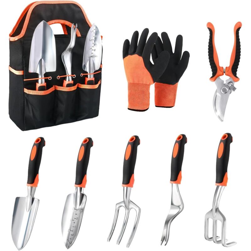 8-teiliges Gartenwerkzeug-set Mit Ergonomischen, Rutschfesten Griffen, Robustes Gartenwerkzeug-set Für Frauen, Unisex Gartenwerkzeug-geschenk, Orange.