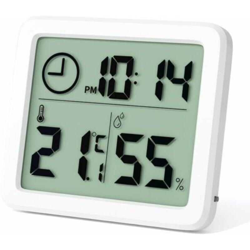 Kleines Digitales Innenthermometer, Professionelles Tragbares Hygrometer Mit Großem Display Und Uhr, Präzises Weißes Thermometer, Hygrometer Für Zuhause, Kindergarten, Büro Und Gewächshaus