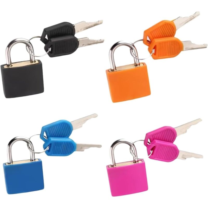 4er-set Kofferschlösser Mit Schlüssel, Kleine Vorhängeschlösser Für Gepäck, Schließfächer Und Urlaubskoffer, Mini-vorhängeschlösser In Schwarz, Orange, Blau Und Rot