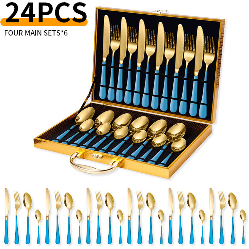 24-teiliges Edelstahl-besteckset – Für 6 Personen – Mit Aufbewahrungsbox – Edelstahl – Blau/orange