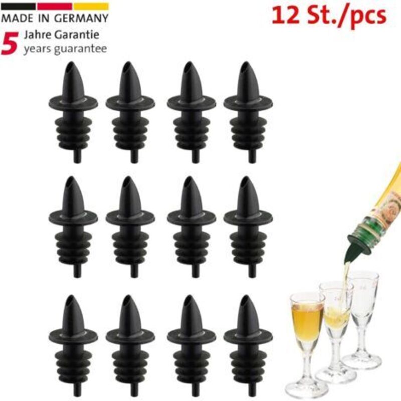 12er Set Spirituosen-ausgießer Für Flaschen, Spender Mit Luftschlauch, Kunststoffverschluss, Pour-jet, Schwarz