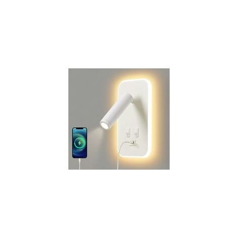 Led-wandleuchte, Nachttischlampe Mit Schalter, Usb-ladeanschluss, Dimmbare Stimmungsbeleuchtung Für Schlafzimmer (natürliches Licht 3 W + Warmes Licht 10 W) Weiß