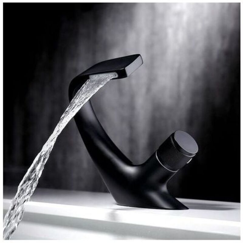 Einloch-waschtischarmatur Mit Kaskadeneffekt, Luxuriös Designte Badezimmer-waschbeckenarmatur Aus Messing, Badewannen-wasserhahn (schwarz 18x13cm)