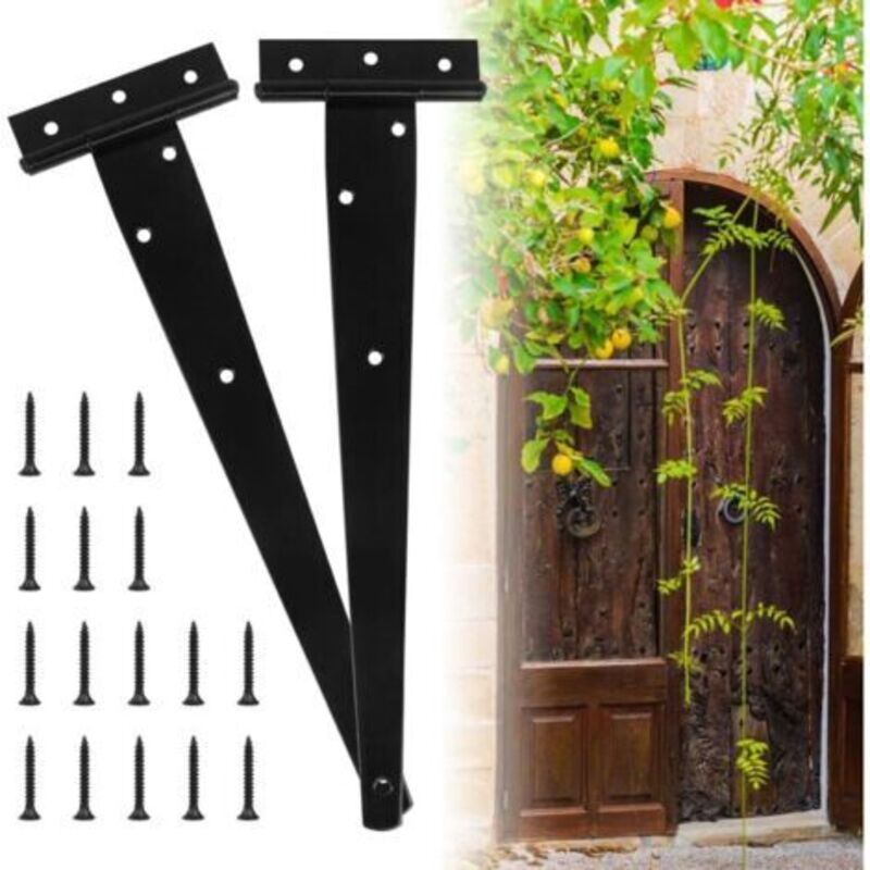 Schwere Türscharniere, 2 Stück, 12 Zoll T-scharniere, Schwarze T-scharniere Mit Schrauben, Flache Edelstahlscharniere Für Fabriktore, Lagerhallen, Garten